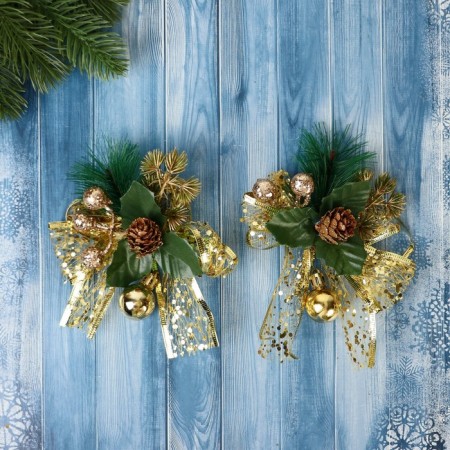 Fir -tree jewelry "spruce composition" (set 2 pcs) Bant shine bump, 11x9 cm, gold