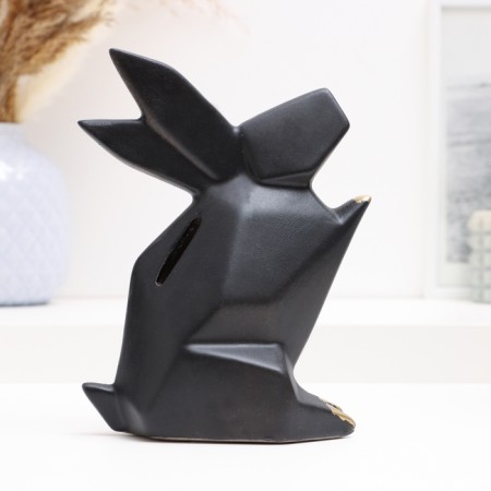 Piggy bank "Hare Origami" black with gold, 18 x13x10cm-3