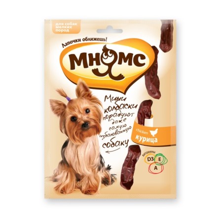 Mini-Kolbasks "Mnyams" for dogs of small breeds, with chicken, 75 g.