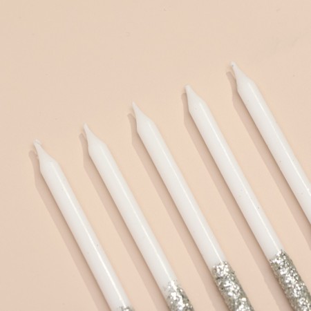Candles for the cake "Shiny radiance", 6 pcs, white with silver-2
