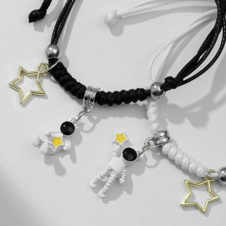 Bracelets "Demetrons" astronauts with stars, black and white color, 7 cm-1