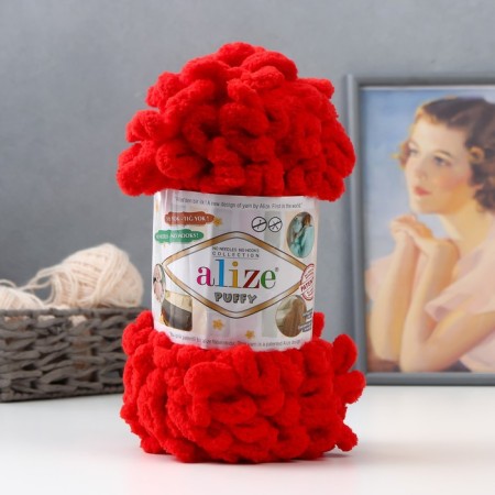 Yarn "Puffy" 100 % micropoliester 9m/100g (56 red)