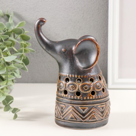Souvenir Ceramics "Elephant Ethnic Patterns" Brown 8.5x10.5x17 cm
