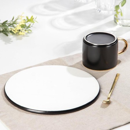 Tea couple ceramic with a spoon "Silhouette", 2 items: 260 ml mug, plate d = 19.6 cm, MIX drawing-3