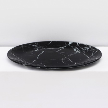 Set of table "marble", 7 objects: plate d = 30 cm - 1 pc, d = 21.5 cm - 6 pcs, black color is black-2