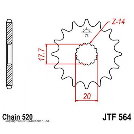 Front star, host JTF564, steel, chain 520, 14 teeth