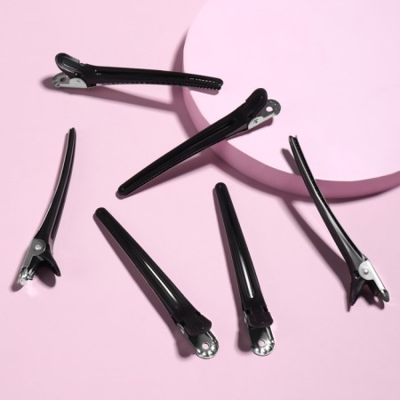 Hair clips, set - 6 pcs, 10 cm, black color-1