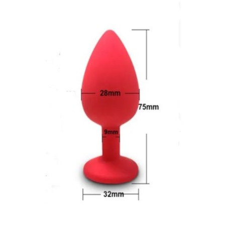 Anal traffic jam-hoods, with a crystal heart, Soft silicone, 28 x 75 mm, red-2