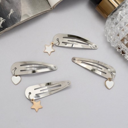 Invisibility for hair "Ophelia" (set 4 pcs) Heart of a star, 4.5 cm, silver-2