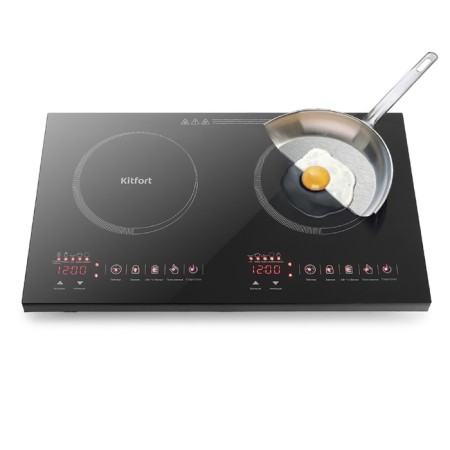 Induction tile KitFort KT-105, 2000/2000 W, 2 burners, 7 programs, sensor, black-1