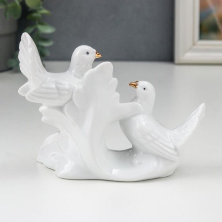 Souvenir Ceramics "White pigeons on a fluffy branch" Rhinestones 10x5.3x13 cm-3