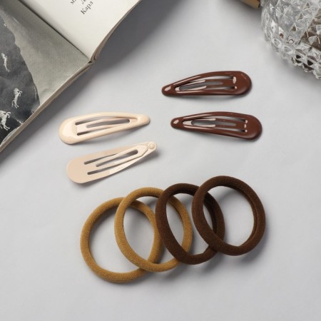 Hair Set "Mira" (4 Invisibility-5 cm, 8 elastic bands-3.5 cm) Coffee-2