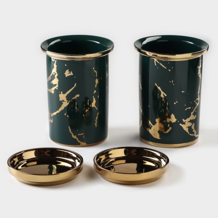 A set of ceramic stands for Gold cutlery, 19.5 × 9 × 18.5 cm, green color-1