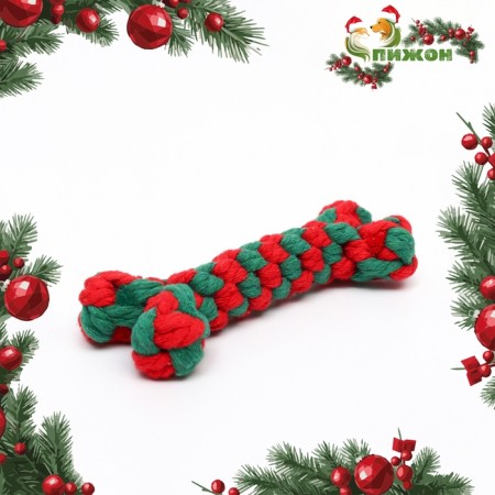 Cable toy "New Year's bone", up to 15 cm, up to 60 g, green/red