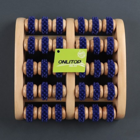 Feet massage "Night Happiness", 22 × 20 × 5.5 cm, 5 rows with spikes, wooden, blue/beige color-6