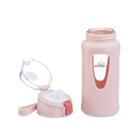 Water bottle, 400 ml, 19.5 x 7 x 5.2 cm, glass, pink-2