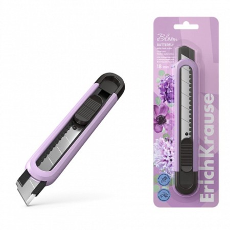 Chancellery knife 18mm, Erichkrause "Butterfly Pastel Bloom", with automatic fixation of the blade, mix
