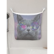 Organizer in a bathtub on suction cups “Cat from Cosmos”, for storing toys and little things, size 33x39 cm