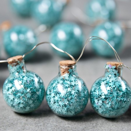 Garland “thread” 1.6 m with nozzles “turquoise balls”, IP20, silver thread, 15 LED, white glow, AAX2-1