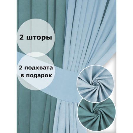 Set of curtains "Canvas", size 200x250 cm, 2 pcs, turquoise color, blue-3