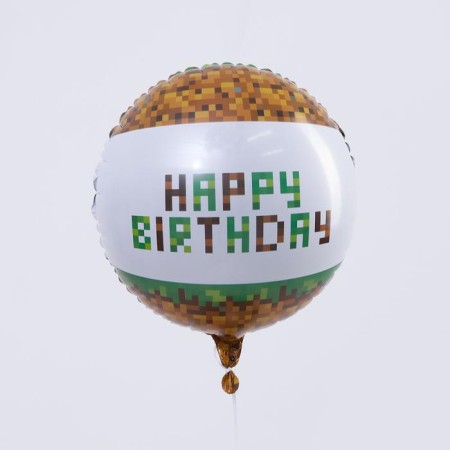Foal balloon 18 "Happy Birthday. Pixels ", circle-1