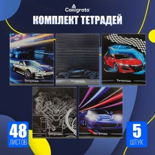 A set of notebooks of 5 pieces, 48 ​​sheets in Calligrata Car Cage, Cover Cover Cardboard, Block No. 2, Beliece 75% (gray sheets)