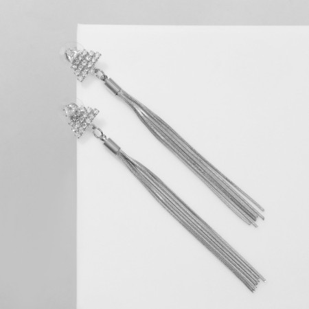 Hanging earrings with the rhinestones "Odyssey" Triangle, white color in silver