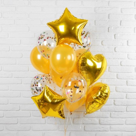 Bouquet of balls “Romance”, foil, latex, gold, set of 14 pcs.-1