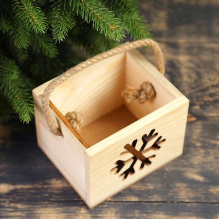 Kashpo wooden "Snowflake", pen-cord, 12.5x10.5x9.5cm-1