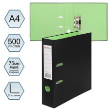 A4, 75 mm, LAMARK, PVC, double-sided coating, metal edging, pocket for a spine, collected, black/green