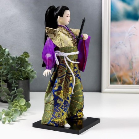 Collectible doll "Samurai in a gold kimono with a sword" 30x12.5x12.5 cm-2