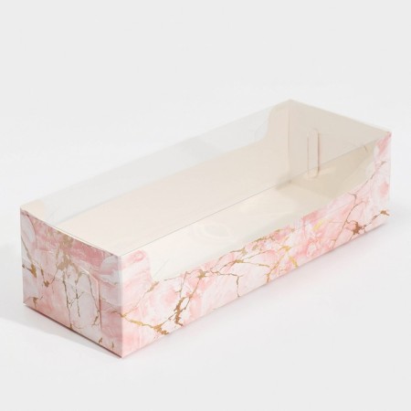 Confectionery packaging, cupcake box with PVC lid, “pink marble”, 30 x 8 x 11 cm-1
