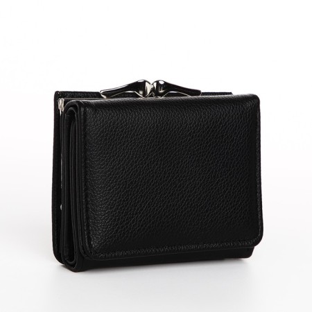 Women's wallet on the button, black color