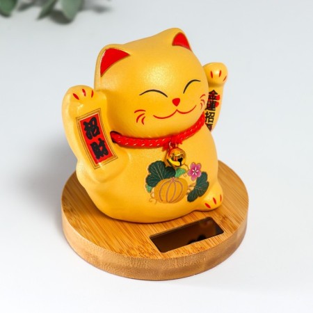 Ceramics pendulum "Maneki-Neko with a sweat and a pumpkin" from solar batteries 10x10x12 cm-5
