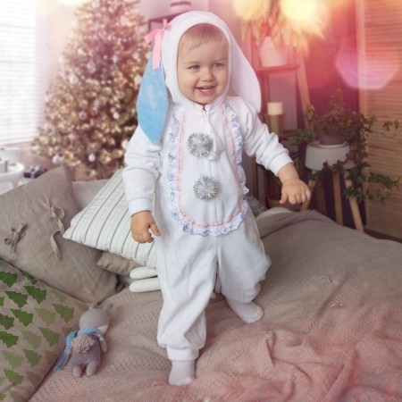 Carnival costume for kids "Bunny with blue ears", velor, cotton, height 74-92 cm