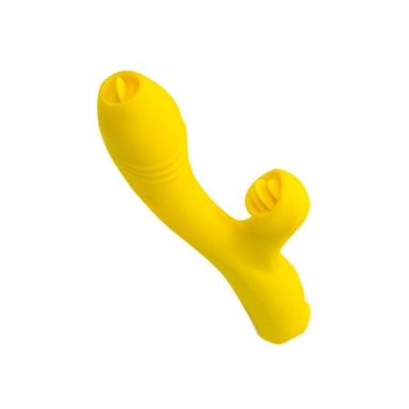 Eromantica Mia Vacuum-wave stimulator with vibration and tongues, 22 cm, silicone, yellow color-7