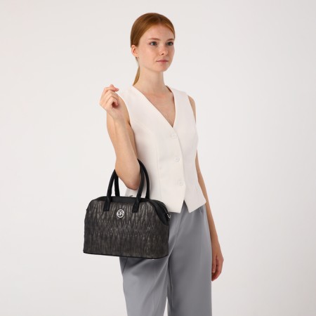 Sakvyazh Bag "Golden Rain" with lightning, external pocket, long belt, dark gray color-9