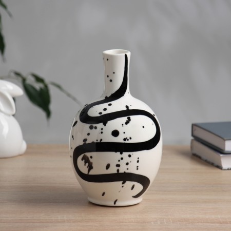 VAZ Coramics Table "Picasso" (manual painting) a drop of drops, 20x11 cm, black and white
