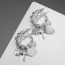 Ring Earrings “chains” of links, suspensions, d = 2.1, the color of silver