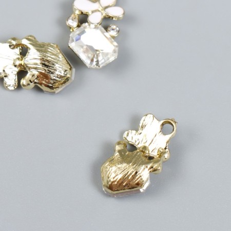 Decor for creativity metal, enamel, rhinestones "White butterfly on the crystal" gold 1.4x2.1 cm-1