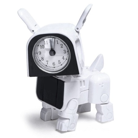 Robot hours “Puppy”, transformed into the alarm, works from batteries, white color-1