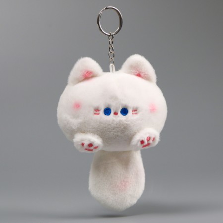 Soft toy "Cat-shred" on a key fob, 11 cm, white-pink color-5