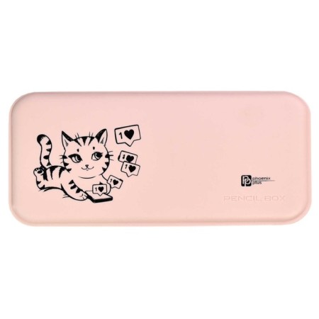 Penal-football Plastic 90 x 204 x 28 mm, Phoenix "Cat with a book" Pink 61988-1
