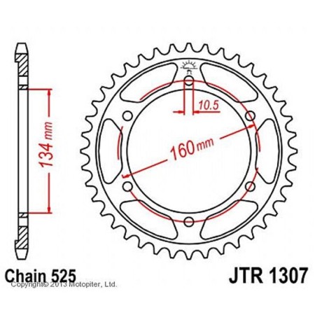 The rear star, driven JTR1307 steel, chain 525, 44 teeth