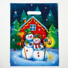 New Year. Snow couple package, plastic with a cut pen, 31x40 cm.