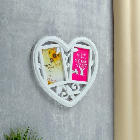 Photo frame plastic in 2 photos 10x15 cm "Bird in the heart" white 29.5x28 cm-1