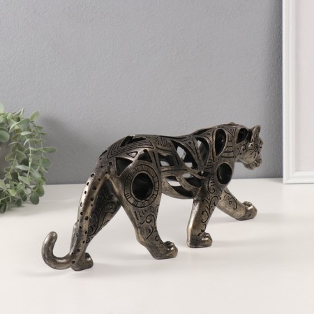 Polystone souvenir "Wild cat in drawings" under bronze 6x37.5x15 cm-1
