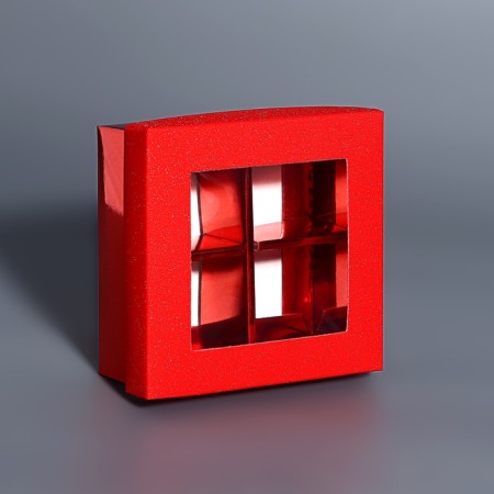 Box for 4 sweets red glitter, 8.5 x 8.5 x 4 cm. Confectionery packaging-2