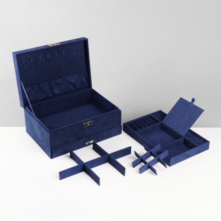 Steam for jewelry "Casket" 2-level, phlock, 24.5 × 17 × 12 cm, blue color-13