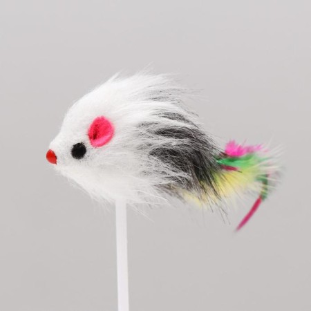 Dear "Mouse on the suction cup", artificial fur with feathers, 20 cm, mix of flowers-1